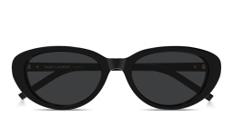 Shop SAINT LAURENT YSL Logo Oval Sunglasses in Black online.