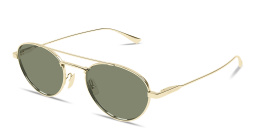 Shop SAINT LAURENT Engraved Logo Round Sunglasses in Gold online.