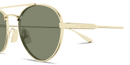 Shop SAINT LAURENT Engraved Logo Round Sunglasses in Gold online.