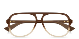 Shop BOTTEGA VENETA Ribbon Unisex Wide Pilot Eyeglasses in Brown online.