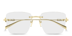 Shop GUCCI Logo Signature Rimless Square Eyeglasses in Gold online.