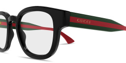 Shop GUCCI Web Round Eyeglasses in Black online.