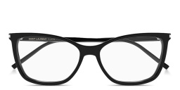 Shop SAINT LAURENT Logo Signature Cat-Eye Eyeglasses in Black online.
