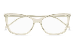 Shop SAINT LAURENT Logo Signature Cat-Eye Eyeglasses in Transparent Yellow online.