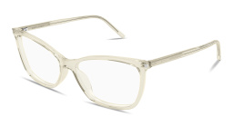 Shop SAINT LAURENT Logo Signature Cat-Eye Eyeglasses in Transparent Yellow online.