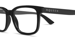Shop Alexander McQueen Signature Rectangle Eyeglasses in Black online.