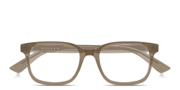 Shop Alexander McQueen Signature Rectangle Eyeglasses in Transparent Brown online.