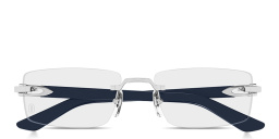 Shop Cartier Signature C de Cartier Wide Rimless Rectangle Eyeglasses in Silver online.