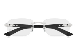 Shop Cartier Signature C de Cartier Wide Rimless Irregular Eyeglasses in Ruthenium online.