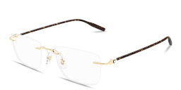 Shop MONTBLANC Snowcap Rimless Rectangle Eyeglasses in Gold online.