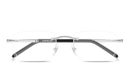 Shop MONTBLANC Meisterstück Rimless Rectangle Eyeglasses in Silver online.