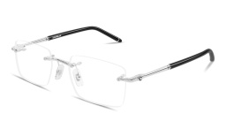 Shop MONTBLANC Meisterstück Rimless Rectangle Eyeglasses in Silver online.
