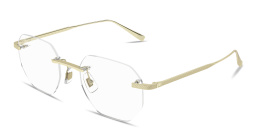 Shop Dunhill Engraved Logo Rimless Irregular Eyeglasses in Gold online.