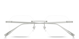 Shop Dunhill Engraved Logo Rimless Irregular Eyeglasses in Silver online.