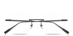 Shop Dunhill Engraved Logo Rimless Irregular Eyeglasses in Ruthenium online.