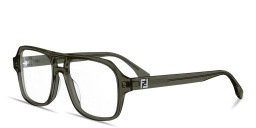 Shop FENDI FF Squared Square Eyeglasses in Transparent khaky online.