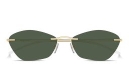 Shop Alexander McQueen T-Bar Slim Unisex Rimless Irregular Sunglasses in Gold online.