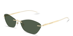 Shop Alexander McQueen T-Bar Slim Unisex Rimless Irregular Sunglasses in Gold online.