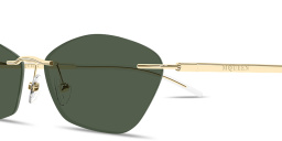 Shop Alexander McQueen T-Bar Slim Unisex Rimless Irregular Sunglasses in Gold online.