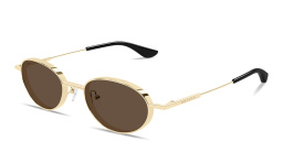 Shop Alexander McQueen Metal T-Bar Unisex Oval Sunglasses in Gold online.