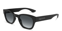 Shop Alexander McQueen Lettering Round Sunglasses in Black online.