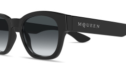 Shop Alexander McQueen Lettering Round Sunglasses in Black online.