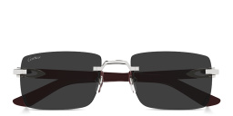 Shop Cartier Signature C de Cartier Rimless Rectangle Sunglasses in Silver online.