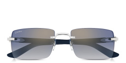 Shop Cartier Signature C de Cartier Rimless Rectangle Sunglasses in Polished Silver online.