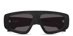 Shop ALAIA Absolu Leather Wide Mask Sunglasses in Black online.