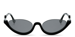 Shop FENDI FF Diamonds Half-Rim Oval Sunglasses in Black online.