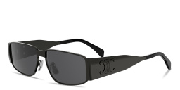 Shop CELINE Metal Triomphe Rectangle Sunglasses in Dark Ruthenium online.