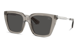 Shop BURBERRY Engraved Logo Square Sunglasses in Transparent Grey online.