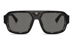 Shop Dolce & Gabbana Logo Signature Square Sunglasses in Black On Grey Havana online.