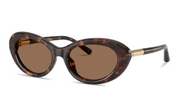 Shop Dolce & Gabbana Engraved Logo Oval Sunglasses in Havana online.