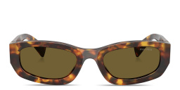Shop MIU MIU Vertical Logo Irregular Sunglasses in Honey Havana online.