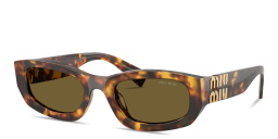 Shop MIU MIU Vertical Logo Irregular Sunglasses in Honey Havana online.