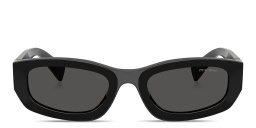 Shop MIU MIU Vertical Logo Irregular Sunglasses in Black online.