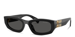 Shop MIU MIU Vertical Logo Irregular Sunglasses in Black online.