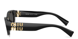 Shop MIU MIU Vertical Logo Irregular Sunglasses in Black online.