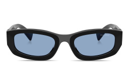 Shop MIU MIU Vertical Logo Irregular Sunglasses in Black online.