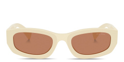 Shop MIU MIU Vertical Logo Irregular Sunglasses in White online.