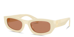 Shop MIU MIU Vertical Logo Irregular Sunglasses in White online.