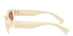 Shop MIU MIU Vertical Logo Irregular Sunglasses in White online.