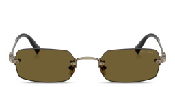 تسوق نظارات شمسية مستطيلة بدون إطار بشعار العلامة العمودي ميو ميو بلون ذهبي داكن أونلاين.