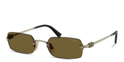 Shop MIU MIU Vertical Logo Rimless Rectangle Sunglasses in Old Gold online.