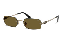 Shop MIU MIU Vertical Logo Rimless Rectangle Sunglasses in Gold online.