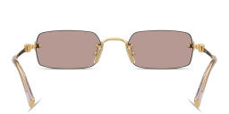 Shop MIU MIU Vertical Logo Rimless Rectangle Sunglasses in Gold online.