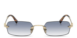 Shop MIU MIU Vertical Logo Rimless Rectangle Sunglasses in Pale Gold online.