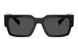 Shop PRADA Symbole Rectangle Sunglasses in Black online.