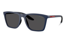 Shop Prada Linea Rossa Logo Signature Pillow Sunglasses in Matte Blue online.